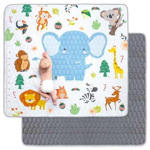 Funsland Babykrypmatta, Vikbar Barn Lekmatta, Bomull Baby Spelmatta för Golv, 200x180 cm Mjuk Baby Crawling Mat med en Höjdlinjal, Halksäker Baby Aktivitet Lekmatta för Småbarn 1 2 3 år Gammal