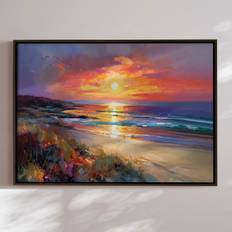 Håndlavet Maleri Med Ramme - Colorful Sunset - Mixed Media -  Str: 70 x 100 Cm