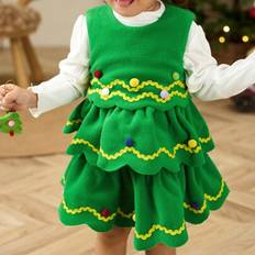 Baby Girl Julgran Formad Furry Ball Vinter Hat & Outfit - Grön (6-9M,9-12M,0-1M,1-3M,3-6M)