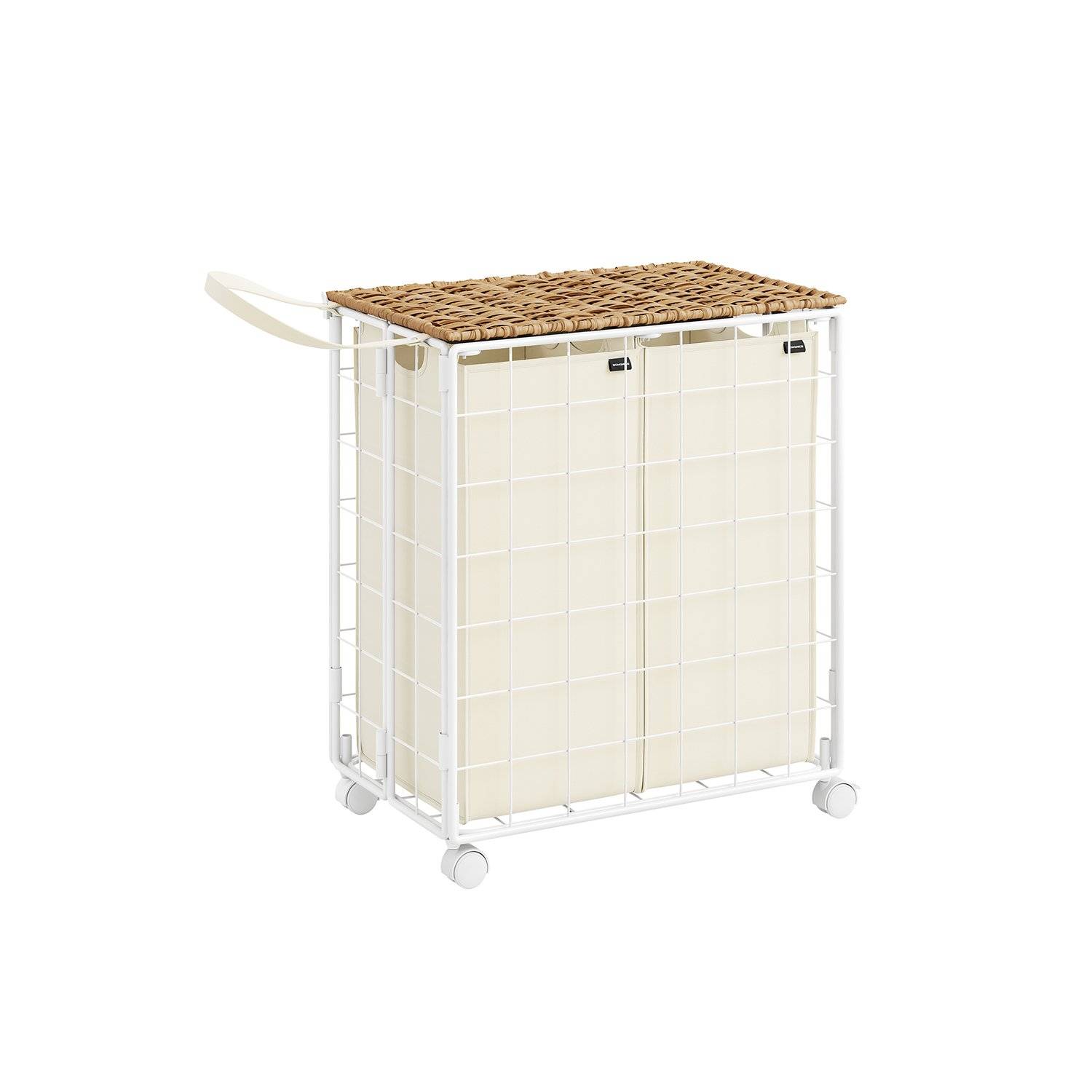 SONGMICS Laundry Basket 110 L, Laundry Bag with Wheels, Laundry Bag Removable, 2 Inner Pockets, Laundry Trolley with Lid, 57 x 33 x 65 cm, for Laundry