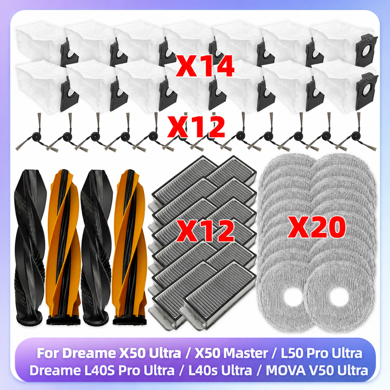Fit For (Dreame X50 Ultra /X50 Master/L50 Pro Ultra/L40S Pro Ultra/L40s Ultra / MOVA V50 Ultra) Parts Brush Filter Mop Cloth Bag