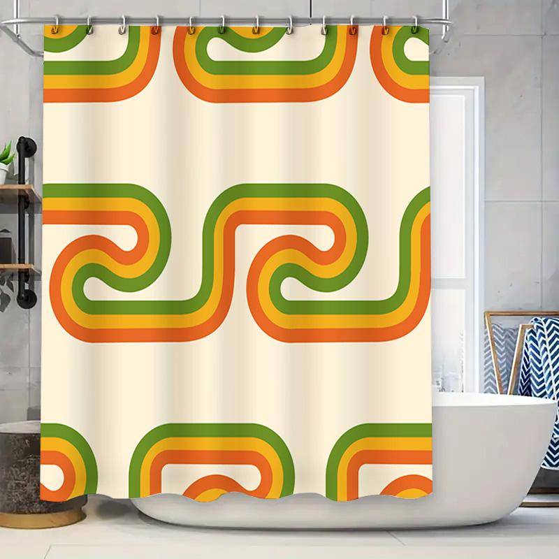 Duschdraperi i vintage-stil Vattentätt tyg Badrumsinredning Grön Gul Röd Färgstarka Mönster 72X84 Tum green