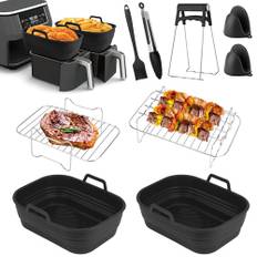 Wiseten Tillbehör till luftfryser för Ninja, Tillbehör Airfryer för Ninja Foodi AF400EU 9.5L Double Stack XL SL400EU och Dual Zone Air Fryer med silikonform för Airfryer, dubbelskiktat grillgaller