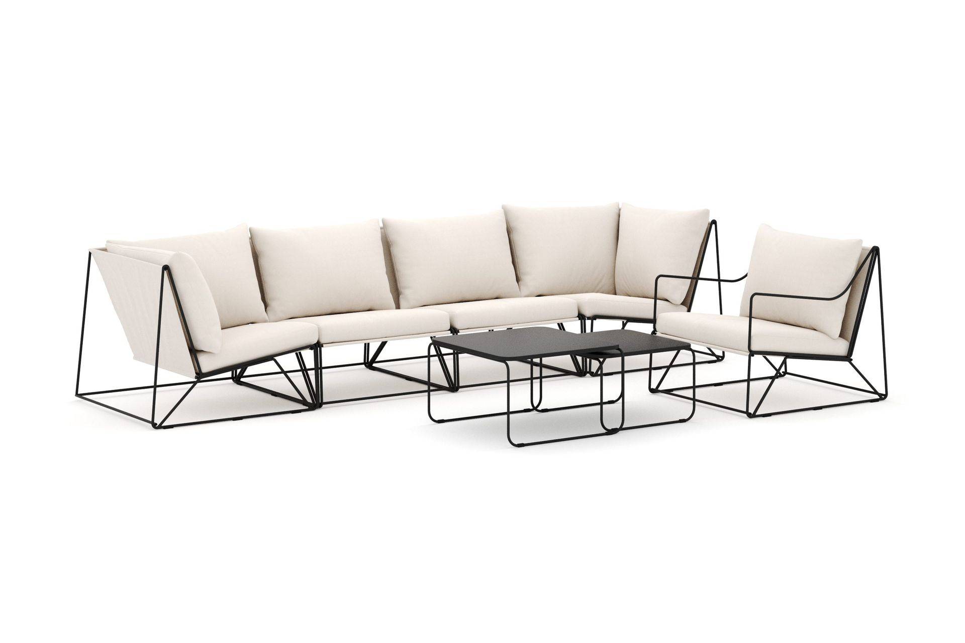 Comfort Garden Usteryd utomhus rak 5-sits soffa med fåtölj - Svart/Beige Loungegrupp
