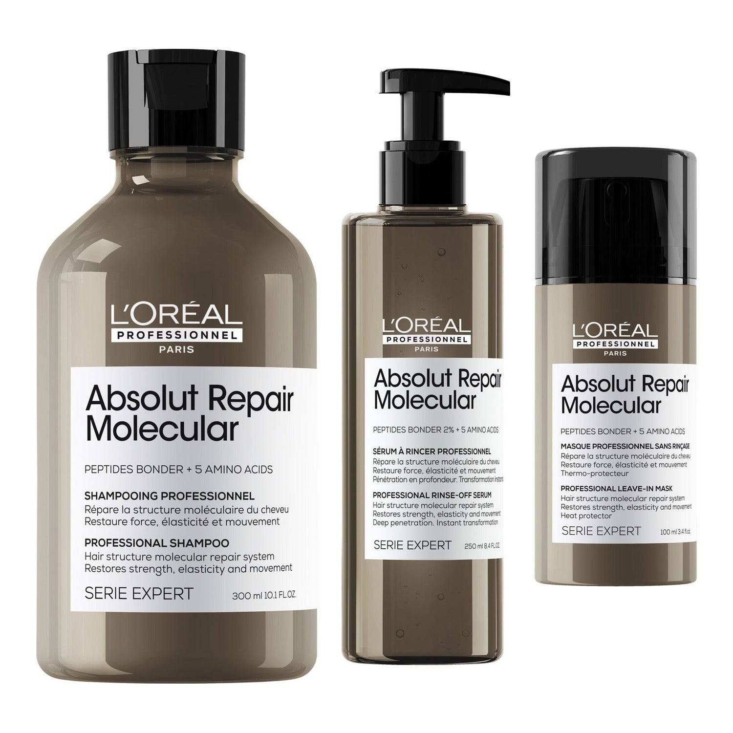 L'Oréal Professionnel Molecular Repair Restore & Strengthen Shampoo 300 Ml, Serum 250 Ml, Mask 100 ml - 650 ml