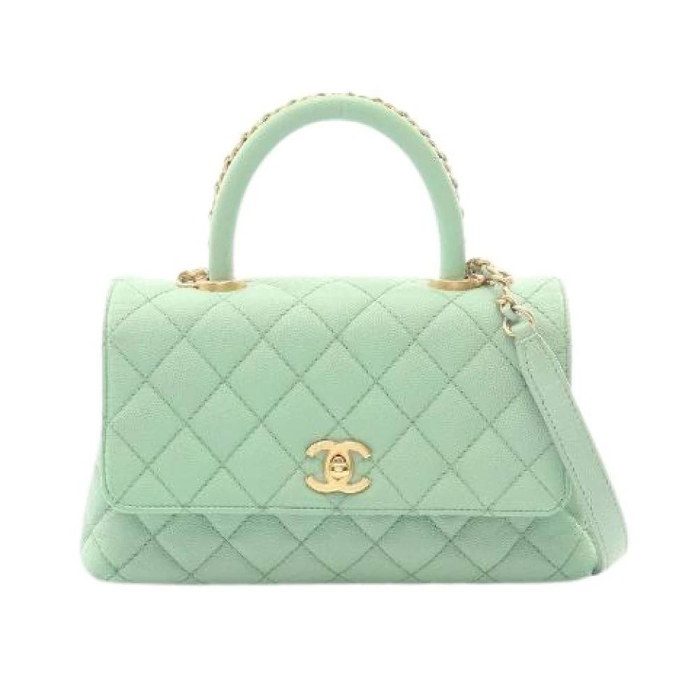 Chanel Vintage Pre-owned Coco Handle Grained Calfskin 2way Handbag - Vintage - Dame - Grøn - ONE SIZE - Uld