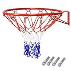 COSTWAY Ø 45 cm basketkorg inomhus, mini basketkorg med metallram och nät, för väggmontering, basketring basketring för inomhus- och utomhusbruk