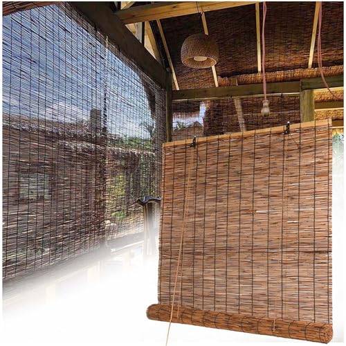 Naturlig bambu utomhus uteplats rullgardin, rullgardin i bambu, naturlig mörkläggning fönsterpersienn 50 60 70 80 90 100 150 155 160 cm bred vassgardin (storlek: 90 x 150 cm)