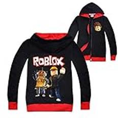 Roblox-jacka för pojkar och flickor, med dragkedja, tröja för tonåringar, huvtröja, långärmad t-shirt i bomull, sporttoppar/löparkläder för hösten, Svart3, 9-10 år