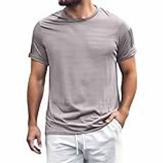 Sportskjorta för män kortärmad andas snabb fritidsskjorta Activewear torr sommar lös gym t-shirt med rund hals, Ljusgrå, XL