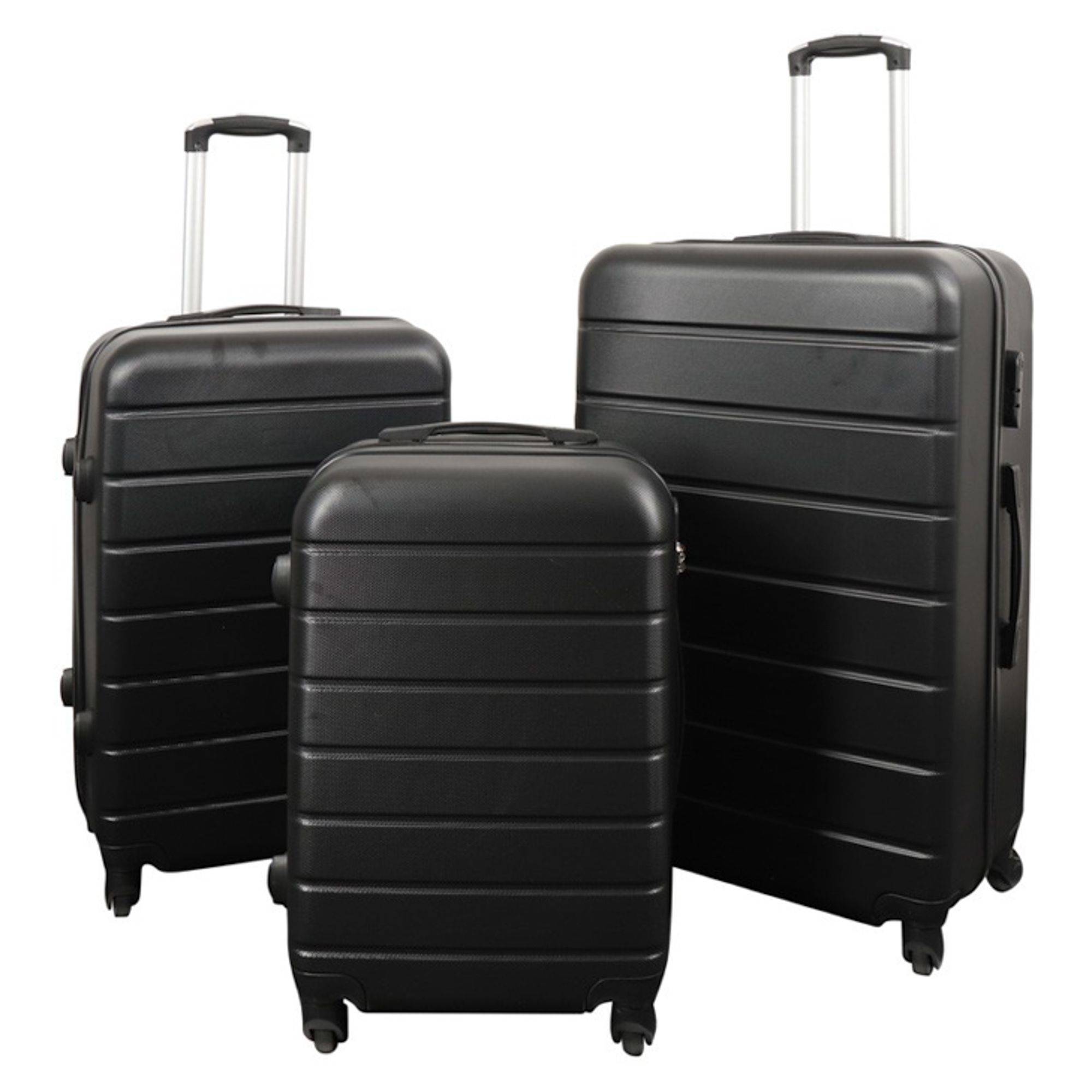 Kuffertsæt - 3 Stk. - Eksklusivt hardcase billige kufferter - Sort med striber