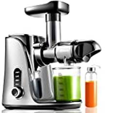 AMZCHEF Cold Press Juicer med 2 hastighetskontroller - Juicemaskiner med hög juiceavkastning och ultratätt filter - Juicer för hela frukter och grönsaker - 1 flaska och 2 koppar - Grå