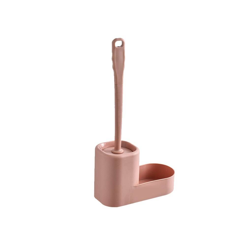 Silikon toalettborste väggmonterad platt huvud flexibel mjuk borst med snabbtorkande hållare för badrum wc tillbehör^ 1 - Rosa