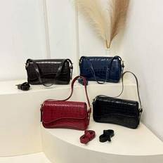 Fashion Crocodile Skin Effect Solid Color Flap Cover Shoulder Bag With Adjustable Strap, Suitable For Commuting, Shopping, Crossbody Bag For Women - Multicolor