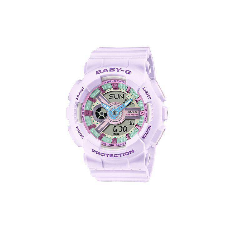 Casio Baby-G Series 100m Waterproof Fashionable Simple Solar Quartz Movement Resin Strap Watch Women watches purple BA-110XPM-6A Regular Watch Box,Purple Strap.
