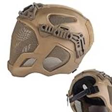 WQZXM Airsoft Ansiktsmask + Hörselskydd, Taktisk Lättviktig Ansiktsmask Och Hjälm Med Heltäckande Skydd I Mesh, För CQB Airsoft Paintball CS-spel(TAN)