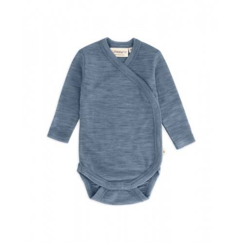 Body Med Lång Ärm Och Omlottstängning För Baby, I 100% Ekologisk Merinoull Blue Mélange 62