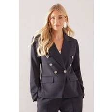 Petite Double Breasted Button Detail Blazer, Navy - 16
