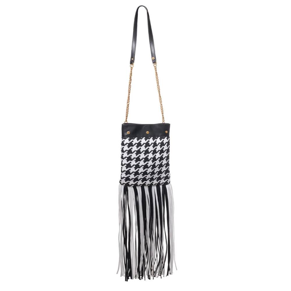 Versace Houndstooth Skuldertaske med Frynser - Tasker - Dame - Hvid - ONE SIZE - Uld