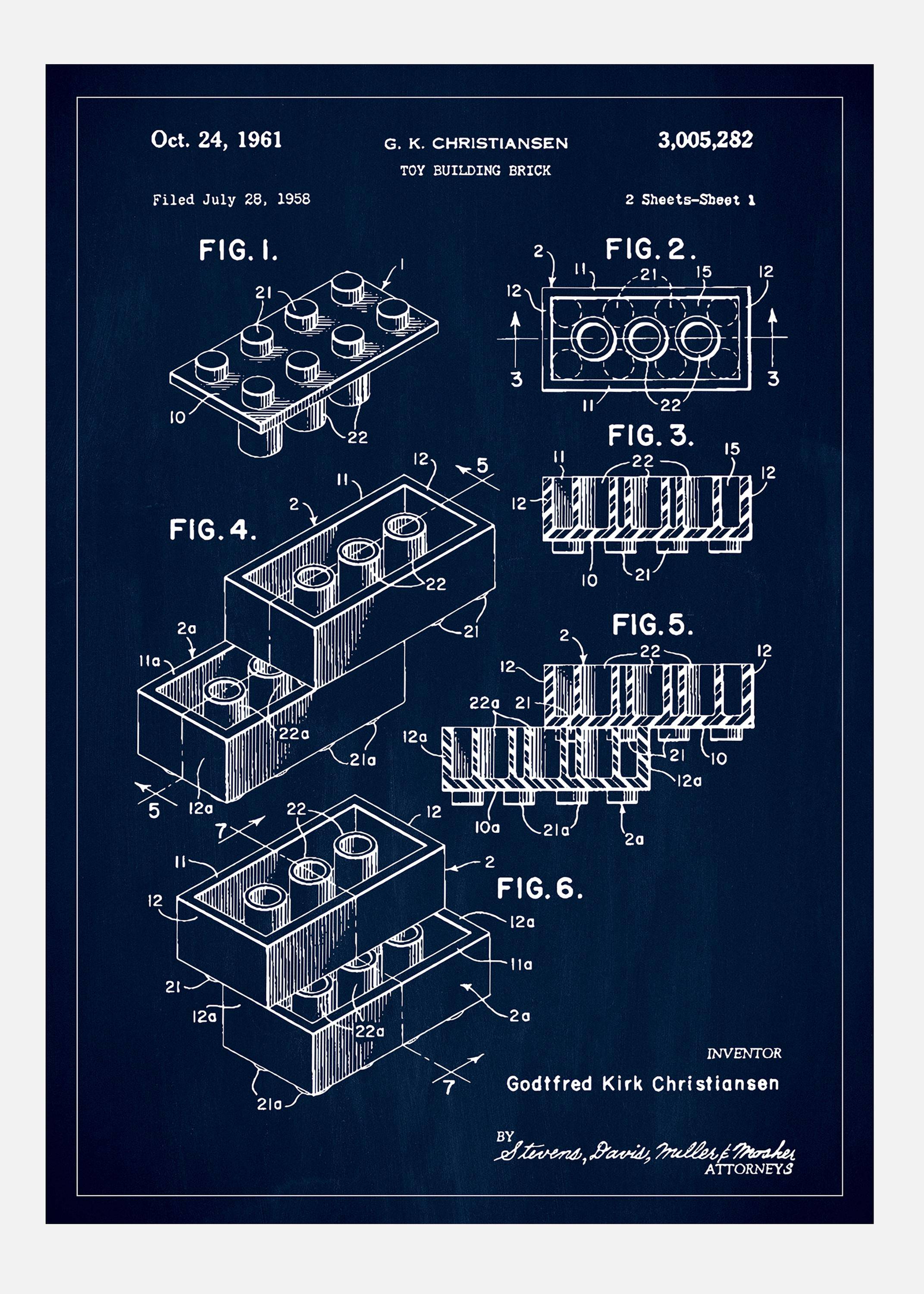 Patent Print - Lego Block I - Blue Canvastavla (50x70 cm)