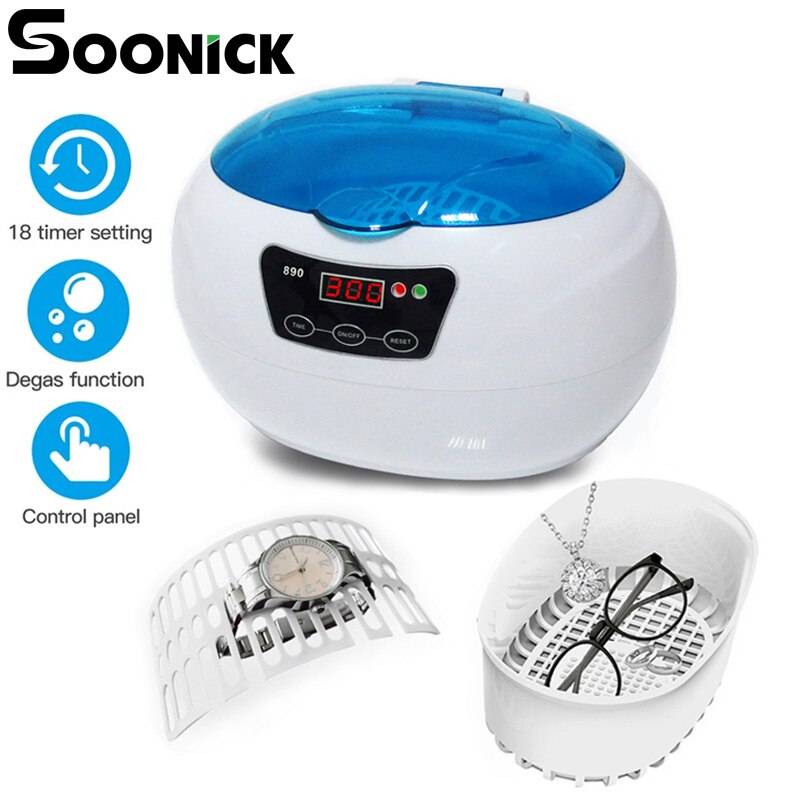 Soonick ultrasonic cleaner glasögon smycken rakkniv borste 600ml tid justerbar sonic rengöringsmaskin - 220v us-kontakt