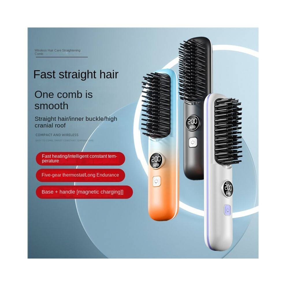 Cordless Hair Straightener Brush Portable Straightening Brush Negative Ion Hot Comb with Charging Base C