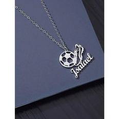 1 st anpassade rostfritt stål fotboll hänge halsband med personligt engelska namn - sport smycken present för födelsedag, skola, fritidskläder; Elegan - Flerfärgad