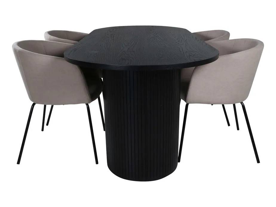 Venture Design Bianca & Berit spisegruppe Beige/sort 4 stole og borde 200 x 90 cm