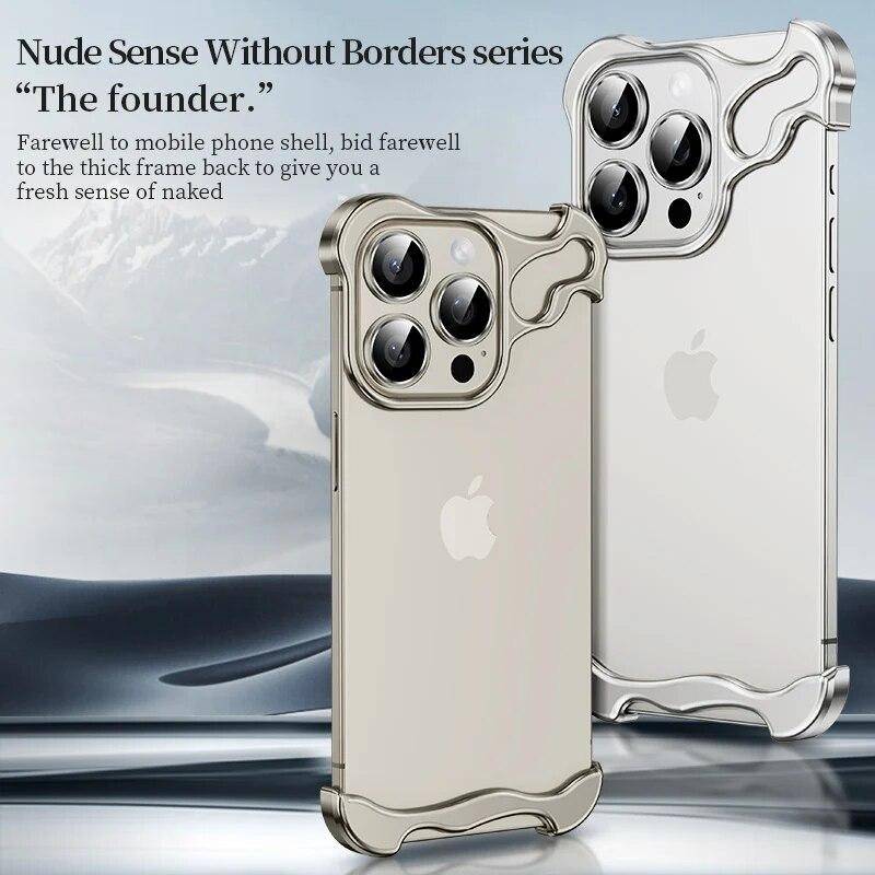 Metall kantlöst telefonfodral för Iphone 13 14 15 Pro Max Plus Aluminium Alien Titanium Alloy Bumper Cover för Apple Iphone 13 14 15 Promax svart