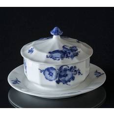 Blå Blomst, kantet, smør, marmelade krukke med låg og fast underskål nr, 10/8574, Royal Copenhagen