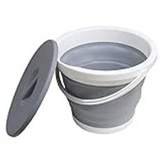 Hopfällbar hink 5l / 10l Folding hink bärbar spara utrymme bil tvätt fiske badrum kök silikon resa fat utomhus camping leveranser hem hink-5l grå med lock (Color : 10L grey)