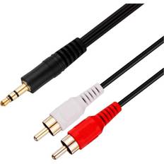 Minijack til phono kabel. 3,5 mm minijack til 2x RCA Phono stereo kabel. 130cm. Sort.