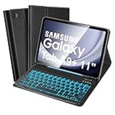 SOPPY bakgrundsbelyst tangentbordsfodral för Samsung Galaxy Tab A9+/A9 Plus 11 tum 2023 (SM-X210/X215/X216/X218), brittisk layout, smalt fodral med avtagbart trådlöst tangentbord för Galaxy Tab A9