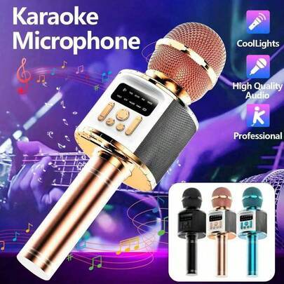 Trådlös mikrofon, bärbar handhållen karaokemikrofon med högtalare, allt-i-ett-mikrofon och högtalare, Bluetooth-mikrofon, hög effekt, lämplig för alla - Multifärgad (blå,svart,guld,Roséguld,rosa)