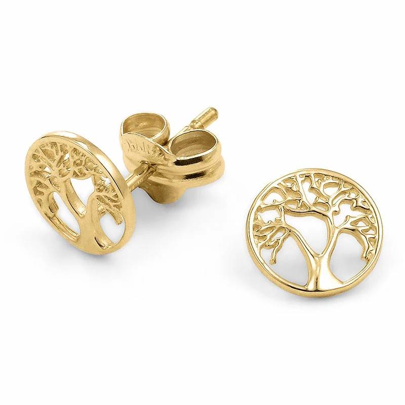 runde livets træ øreringe i 9 karat guld - Gold Collection - Livets træ smykker