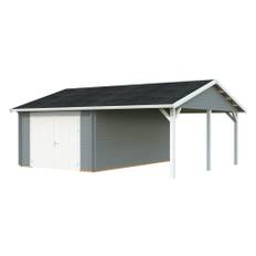 Palmako garage m/træport Roger lysegrå 19+16,2 m²