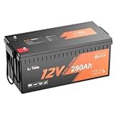 LiTime 12V 280Ah Batteriets Lifepo4 med Skydd mot Låg Temperatur, LiFePO4 Batteri med 200A BMS, LiFePO4 Batteri är Idealiska för Solenergisystem, Husvagnar, Camping, Båtar och Energilagring i Hemmet