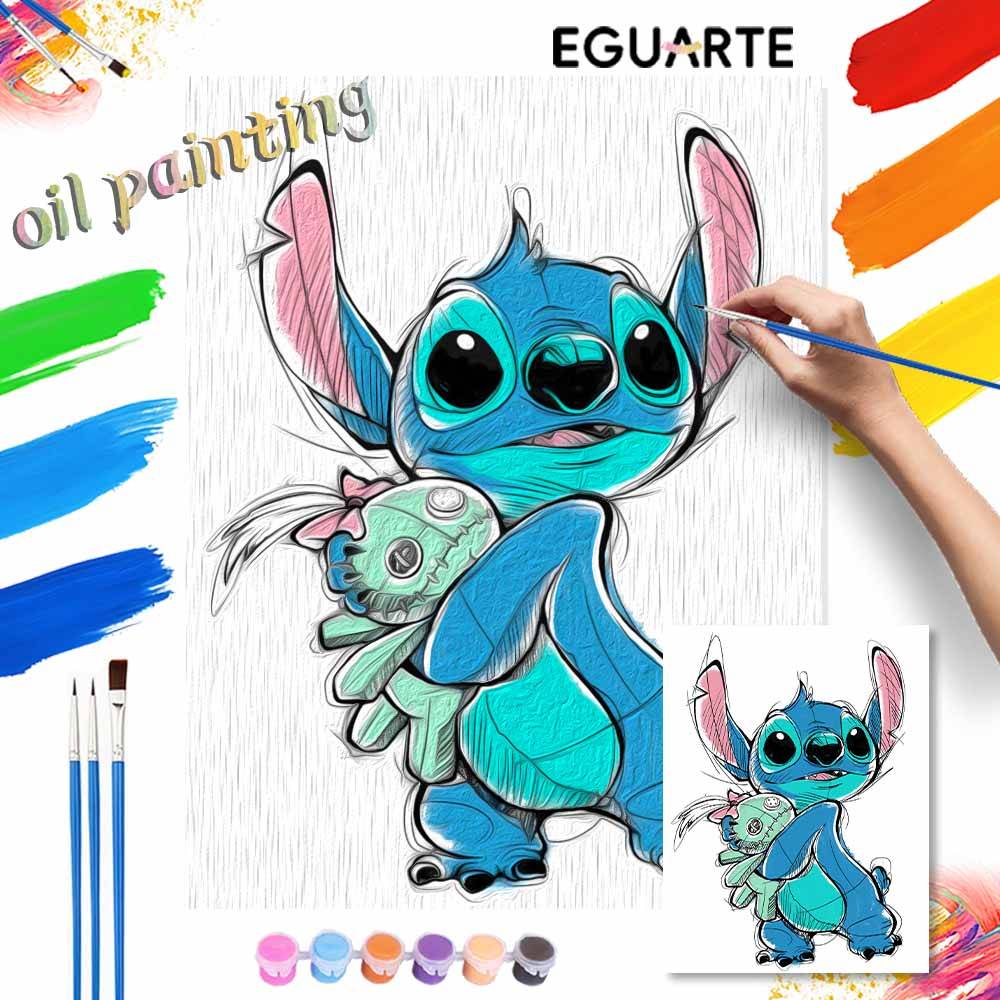 Disney Stitch digital oljemålning konst handgjord DIY-present heminredning