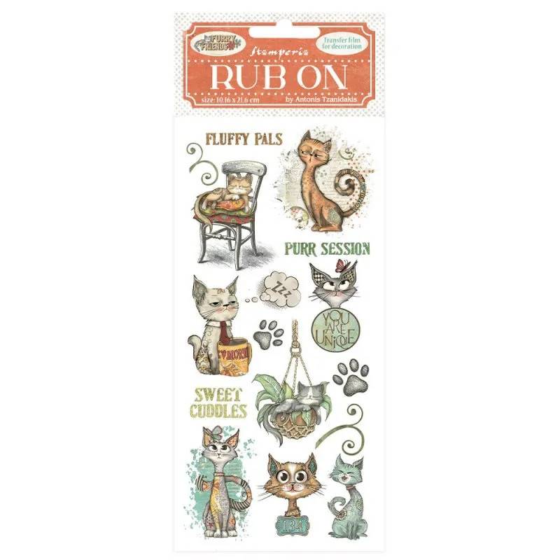 Stamperia 4”x8,5” Rub-On Pack - Furry Friends Cat