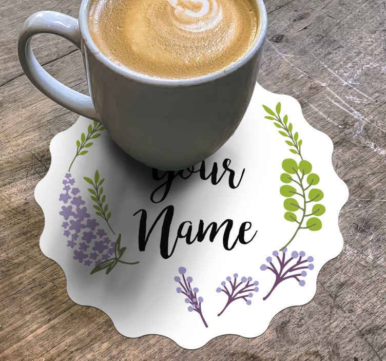 Blommig med namn personaliserade glasunderlägg
