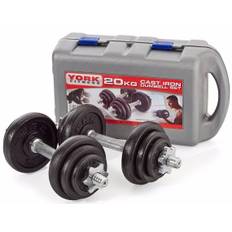 York 20kg Black Cast Iron Dumbell Set in a case