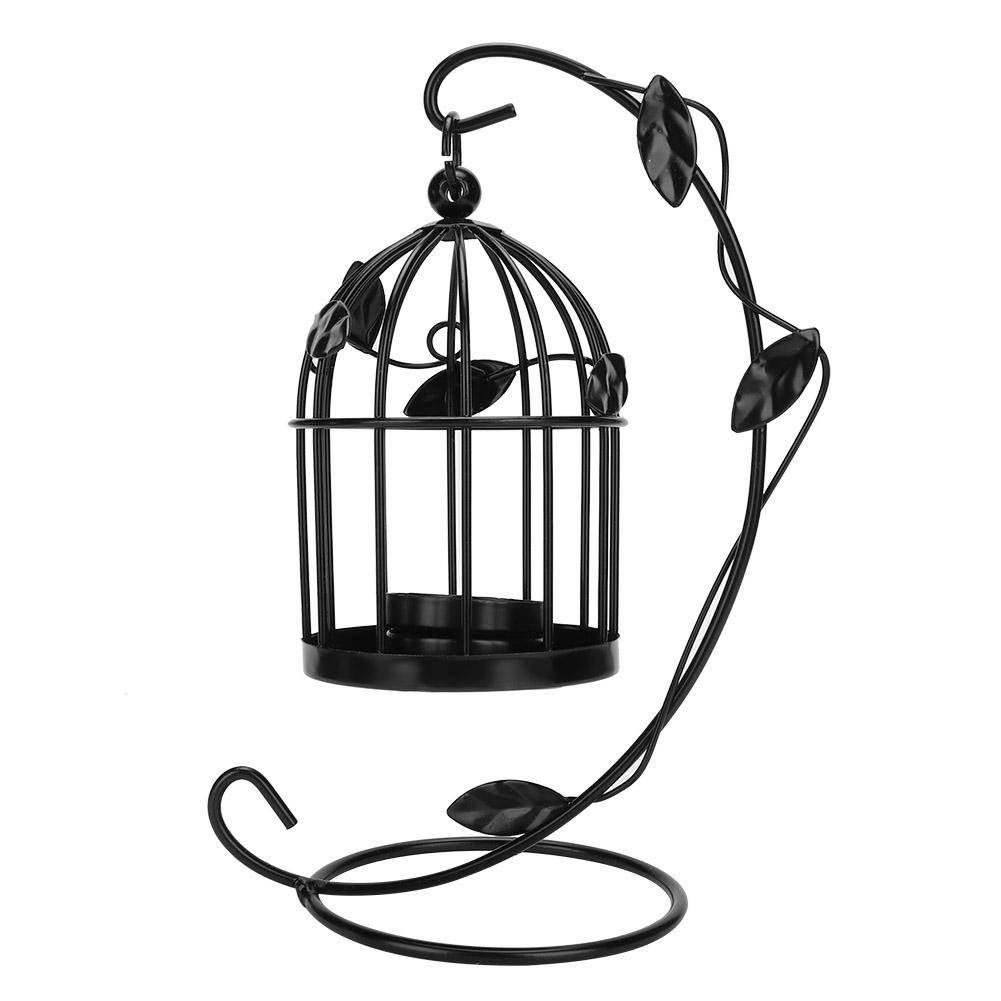 Retro Ihålig Fågelbur Järn Hängande Ljusstake Ljuslykta Heminredning (Svart) Black