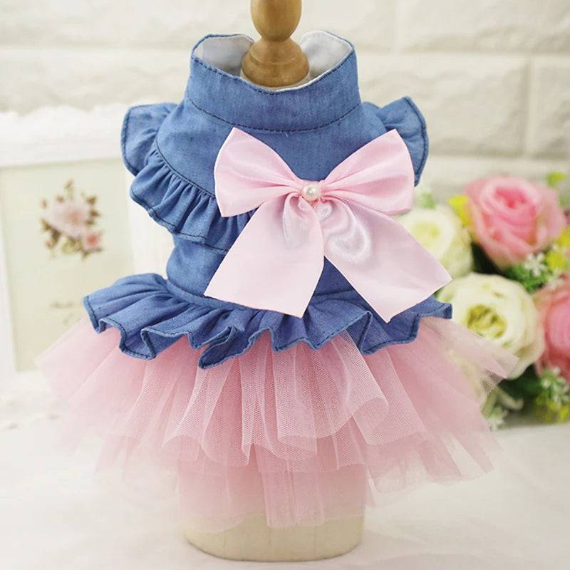 Denim Princess Dress for Small Dogs & Cats — XS to XXL - Pink Dresses / XL-suit 4.5-5.5kg / SPC (XL-suit 4.5-5.5kg)