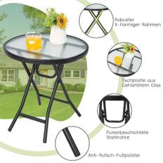 Uteplats matbord Runt glasbord med härdat glasskiva 46,5 x 46,5 x 47,5 cm Svart