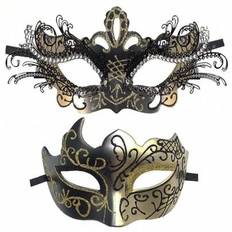 Parmask - Glänsande metalltråd, hallon, strass, venetiansk mask, herrkarnevalsmask (maskerna är handmålade, och linjerna kan vara fel, men de påverkar - Guld (Parmodell - 2 st,Dammodell - 1 st,Herr stil-1 stycke)