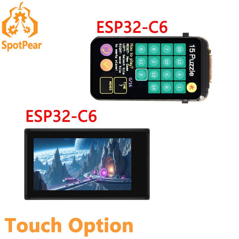 ESP32-C6 1.47inch LCD 172×320 IPS Touch Display Option ESP32-C6 1.9inch Module 262K Color Supports WiFi 6 & Bluetooth