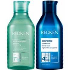 Redken Amino Mint Scalp Cleansing for Greasy Hair Shampoo and Extreme Damage Repair Conditioner Bundle