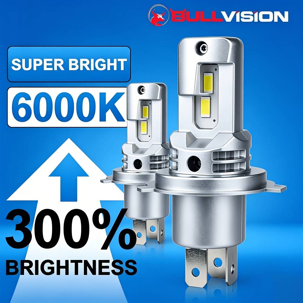 Bullvision 2pcs H4 Led Headlights For Cars, 6000k, High Beam Low Beam, Offer High Brightness For , , Plug-and-, Off Road Only