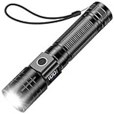 Ficklampa – ficklampa led laddningsbar – LED ficklampa extremt ljus – USB-C ficklampa batteri camping blixt med 4 ljuslägen, steglöst dimbar, vattentät utomhus camping nödsituation
