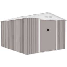 Metal garden shed 8.84 m² - 277 x 319 x 202 cm - URANUS - Anchoring kit included, 2 sliding doors - Taupe
